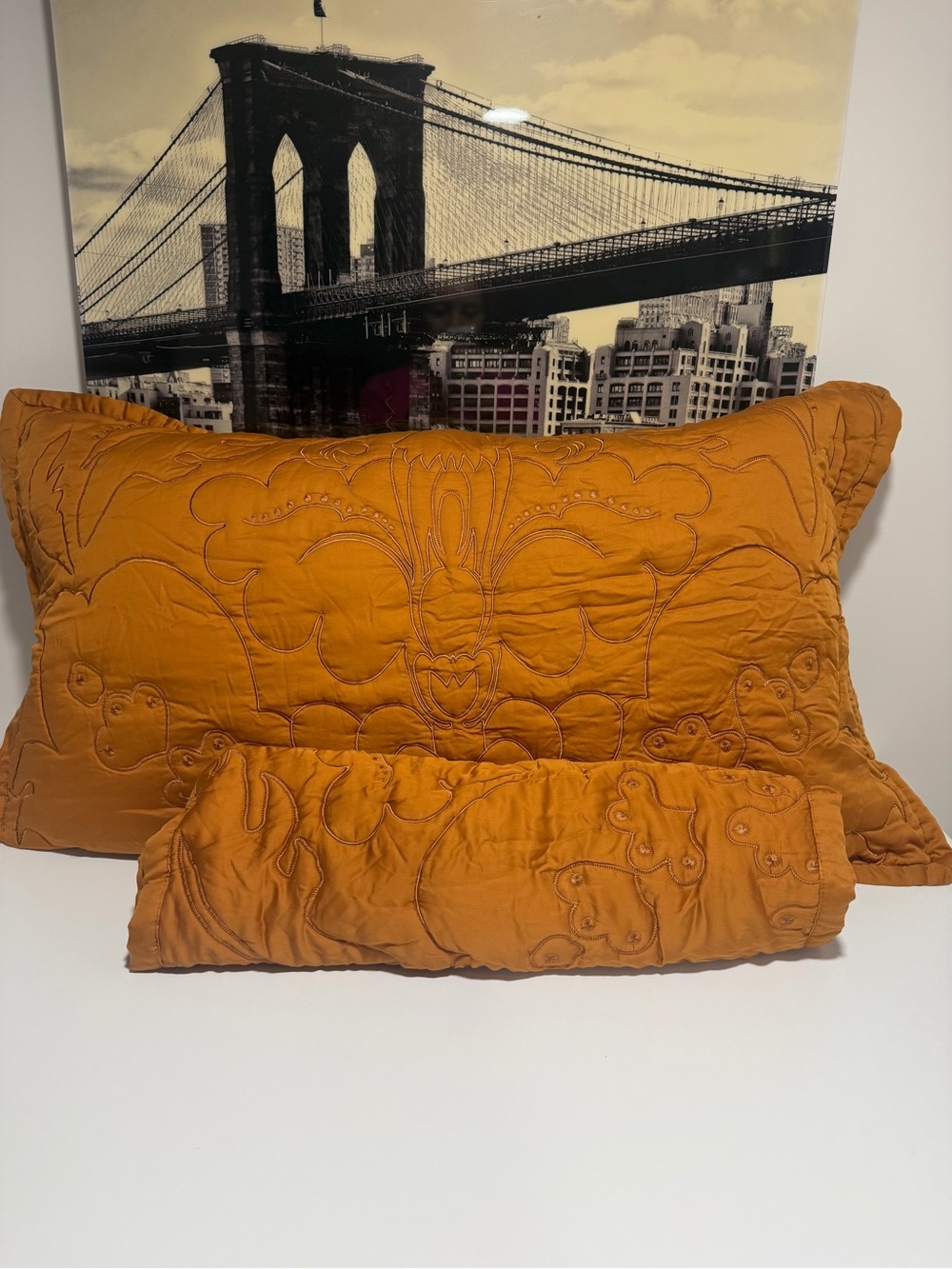 Anthropologie Ochre Quilted King size Decorative Pillow Shams set of 2
